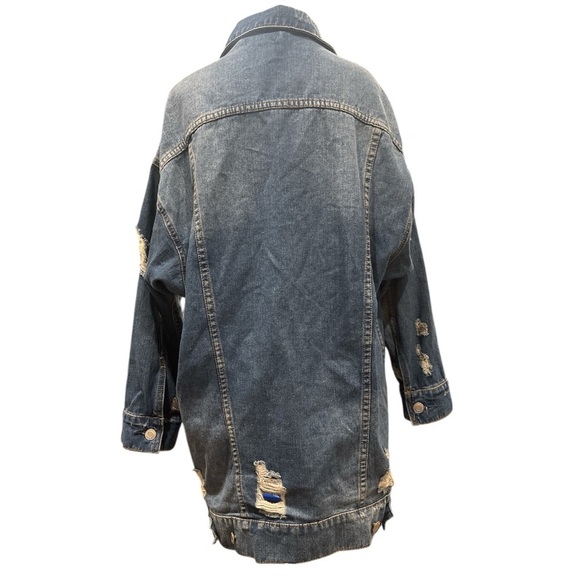 Oversized Distressed Denim Shacket Jacket Indie Sleaze Grunge Festival S - Picture 4 of 7